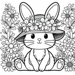 Zarter Blütenhase – Tags: #Ostern #Hase #Frühling #Ausmalbild #Kreativität