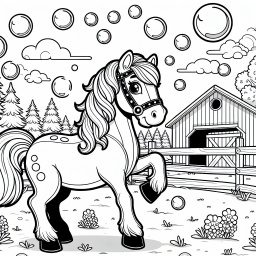 Mutiges Pferd im Tanz - Pferd, Weide, Stall, Frühling, Ausmalbild, Landleben