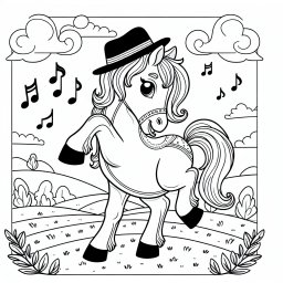 Tanzendes Pferd im Abendlicht - tanzen, Herbsthimmel, Ausmalbild, fröhlich, Musiknoten