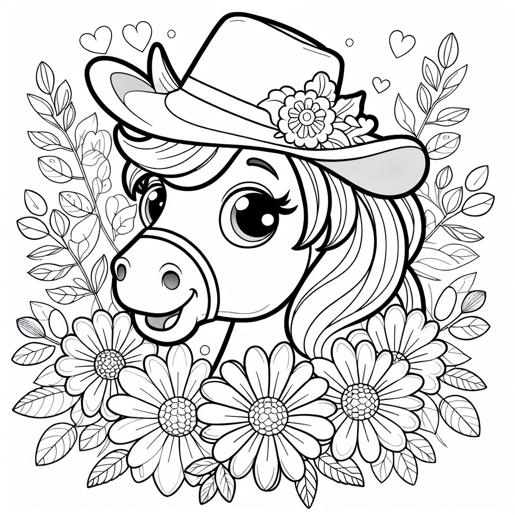Lustiger Hutschmuck - Tags: #PferdeAbenteuer #Freundschaft #KinderAusmalbild #BunteMähne #Reiten