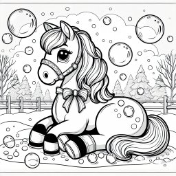 Sanftes Pferd im Winterzauber - Pony ausmalen, Winterlandschaft, Kinderbild Malvorlage, Spielspaß im Park, Farbenfrohes Pferd