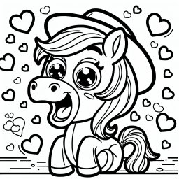 Herzige Hüpfpony – Tags: Pferd, Ausmalen, Cartoon, Hut, Weide