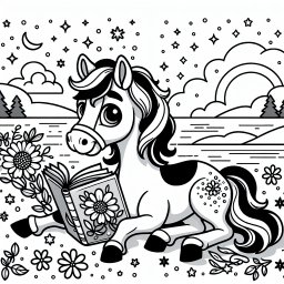 Fröhliches Pferd am See - Ausmalbild, Pferdefreunde, Winterlandschaft, Lesestunde, Ponyabenteuer