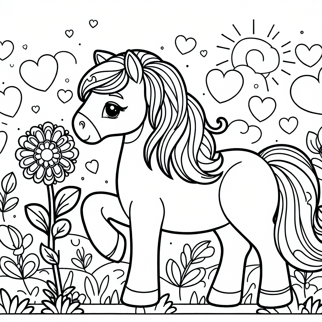 Hier siehst du ein wunderschönes Ausmalbild von einem ruhigen Pferd in der Seitenansicht, das eine Blume im Maul hält. Umgeben ist es von süßen Herzen, die darauf warten, von dir in leuchtenden Farben ausgemalt zu werden. Dank der klaren, schwarzen Linien und der einfachen Formen kannst du deine Kreativität voll entfalten und deine Lieblingsfarben benutzen, um das Bild zu gestalten.
Wusstest du, dass Pferde schon seit Tausenden von Jahren treue Begleiter der Menschen sind? Sie leben oft in einem Stall oder auf einer Weide, wo sie viel Platz zum Laufen und Spielen haben. Pferde haben Hufe, mit denen sie schnell rennen können, und eine Mähne, die du beim Ausmalen in den schönsten Farben leuchten lassen kannst.
Pferde sind sehr kluge Tiere und lieben es, mit Menschen zusammenzuarbeiten, zum Beispiel beim Reiten. Wenn du jemals die Möglichkeit hast, ein Pferd zu treffen, wirst du sicher die sanfte Natur und die Wärme dieser wunderbaren Tiere spüren.
Viel Spaß beim Ausmalen und entdecke die bunte Welt der Pferde!