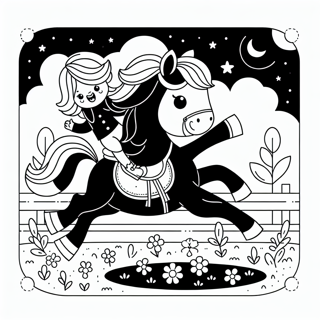 Springendes Sternenpferd - Pferd malen, Reiten Spaß, Frühling Abend, Blumenwiese Pferdeabenteuer