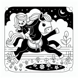 Springendes Sternenpferd - Pferd malen, Reiten Spaß, Frühling Abend, Blumenwiese Pferdeabenteuer