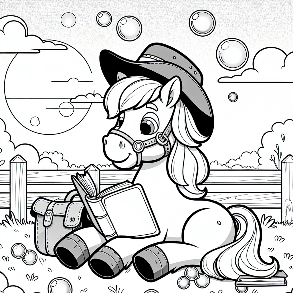 Tapferes Pferd liest ein Buch - Pony lesen Sommerabend Seifenblasen Abenteuer