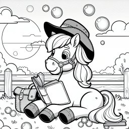 Tapferes Pferd liest ein Buch - Pony lesen Sommerabend Seifenblasen Abenteuer