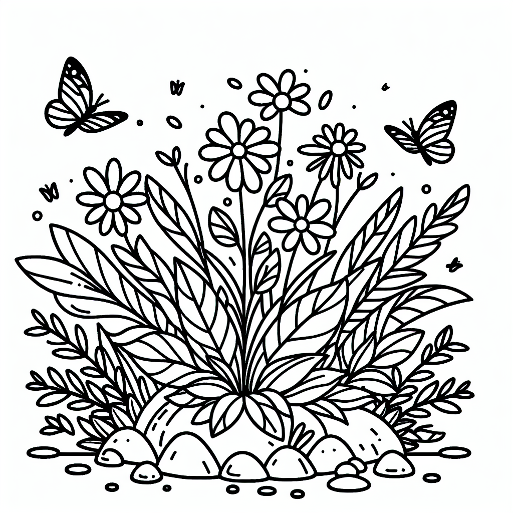 Freundliche Blütenburg - Ausmalen, Pflanzen, Blumen, Natur, Farbenfreude