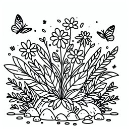 Freundliche Blütenburg - Ausmalen, Pflanzen, Blumen, Natur, Farbenfreude