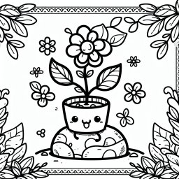 Fröhliche Pflanzenwelt – Tags: Pflanzen, Blumen, Ausmalbild, Natur, Kreativität