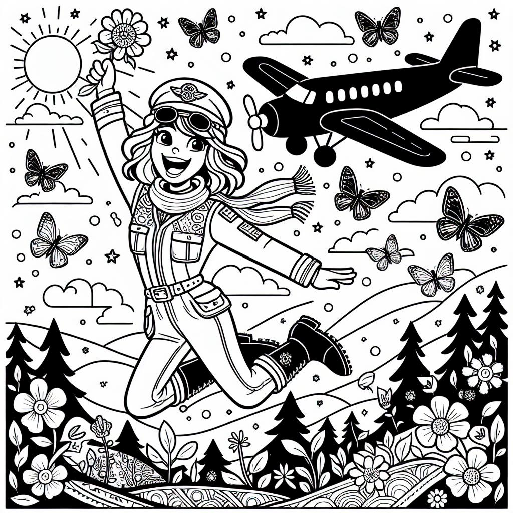 Aufgeweckter Pilot - Ausmalbild-Winter, Abenteuerlustig-Pilot, Farbenfrohe-Fantasie
