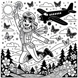 Aufgeweckter Pilot - Ausmalbild-Winter, Abenteuerlustig-Pilot, Farbenfrohe-Fantasie