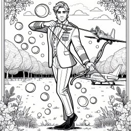 Fröhlicher Pilot im Blättertanz - Pilot im Cockpit, Flugzeug fliegt, Pilotenkappe glänzt, Flughafenatmosphäre ruhig