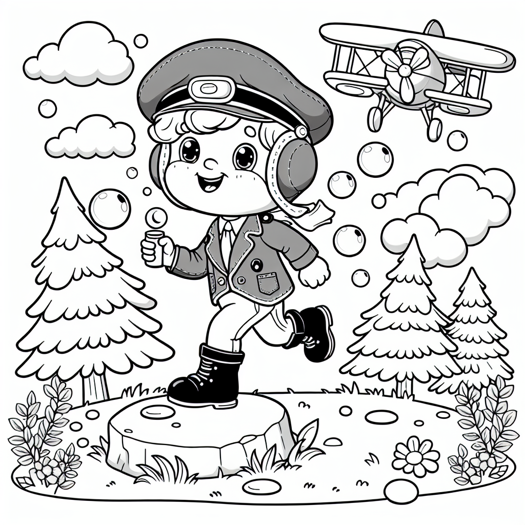 Lustiger Pilot - Pilot, Flugzeug, Himmel, Frühling, Ausmalbild