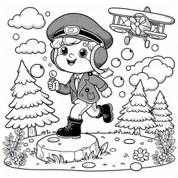 Lustiger Pilot - Pilot, Flugzeug, Himmel, Frühling, Ausmalbild