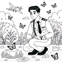 Pilot springt ins Abenteuer - Pilot im Park, Frühlingstag fliegen, bunte Schmetterlinge, friedlicher Nachmittag