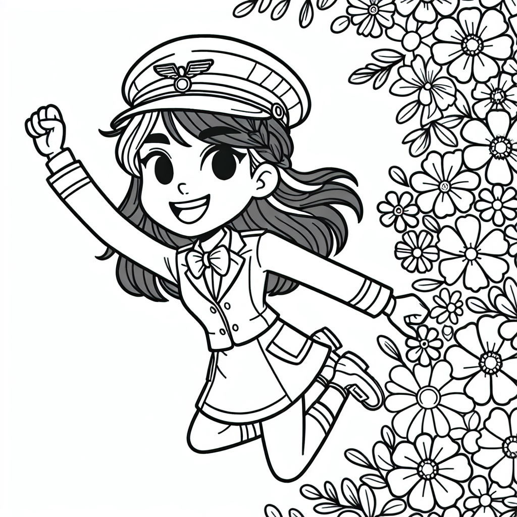 Fröhliche Blütensprungfrau - #Pilotin #Ausmalbild #Kreativität #Kinder #Blumenwiese