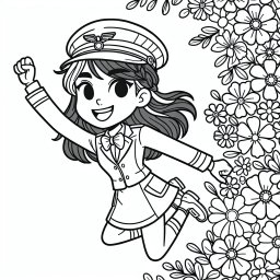 Fröhliche Blütensprungfrau - #Pilotin #Ausmalbild #Kreativität #Kinder #Blumenwiese