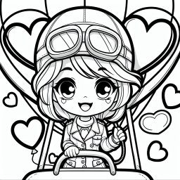 fröhliche Herzpilotin – #Pilotin, #Ballon, #Ausmalbilder, #Kreativität, #BuntesAbenteuer