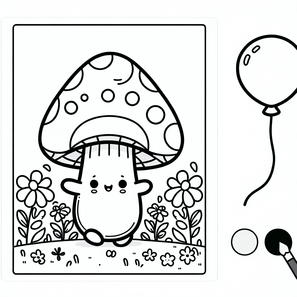 Fröhlicher Ballonpilz - Ausmalbild, Pilz, Wald, Kreativität, Spaß