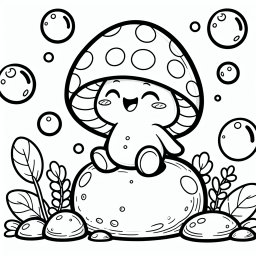 Glückspilzblasen - Pilz, Wald, Cartoon, Ausmalbild, Kinder
