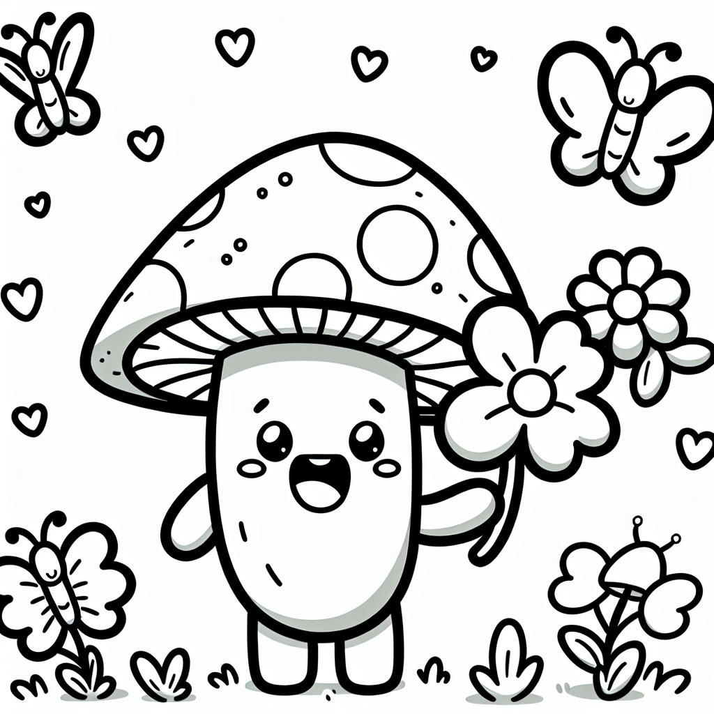 aufgeregter Blumenfreund - Tags: Pilz, Wald, Schmetterlinge, Blume, Ausmalbild