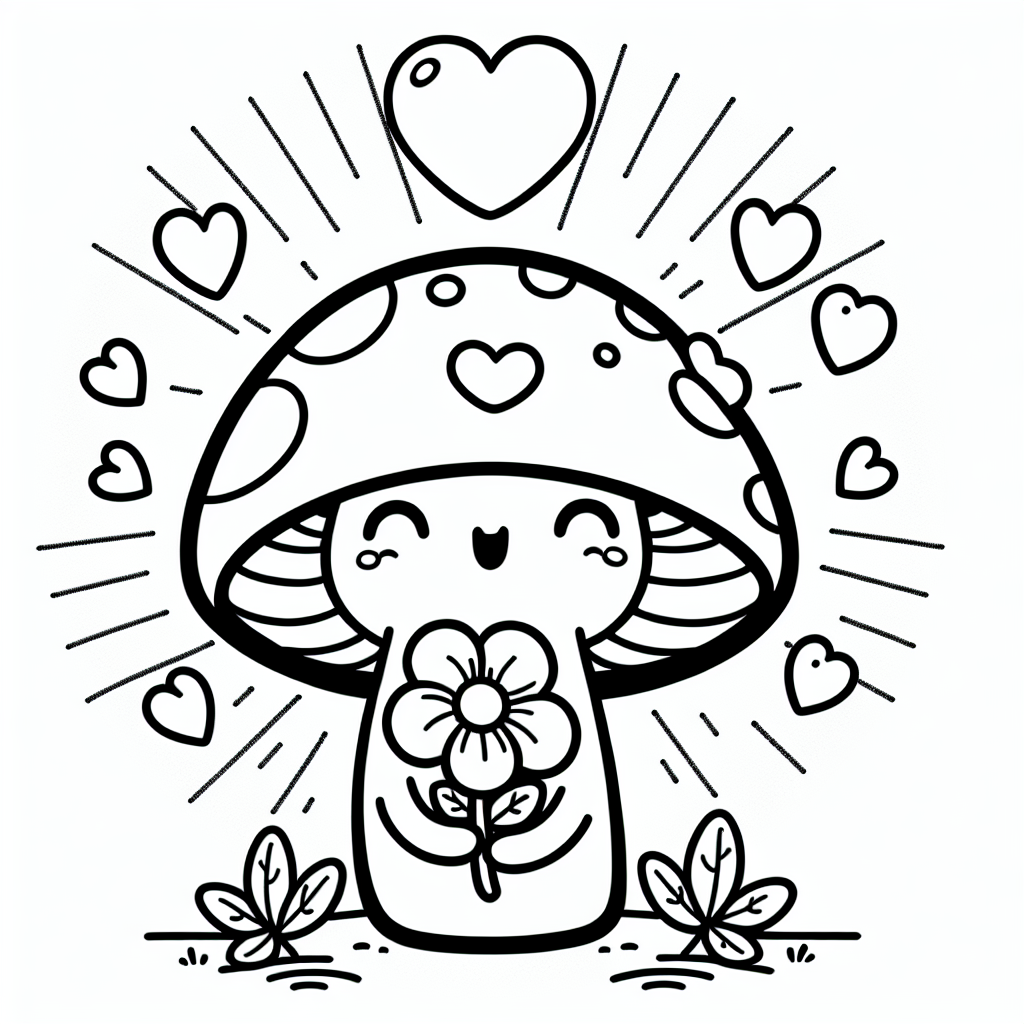 Tauche ein in die wundervolle Welt der Pilze! Hier siehst du eine fröhliche Pilzfigur, die eine Blume in der Hand hält. Um sie herum schweben viele kleine Herzen - ein Bild voller Freude. Pilze sind faszinierende Lebewesen, die oft in Wäldern wachsen. Sie lieben feuchte Umgebungen und leben gerne im Moos oder auf dem Waldboden.
Ein Pilz besteht normalerweise aus einem Hut und einem Stiel. Der Hut ist das oberste, schirmartige Teil, das oft sehr bunt ist - genau wie du es gleich ausmalen kannst! Unter dem Hut befinden sich oft kleine Lamellen oder Poren, durch die der Pilz seine Sporen in die Welt entlässt - fast wie winzige Samen, die der Wind davonträgt.
Wusstest du, dass einige Pilze leuchten können? Sie heißen Biolumineszenz-Pilze und strahlen in der Dunkelheit wie winzige Laternen. Ob groß oder klein, giftig oder essbar - Pilze sind ein wichtiger Teil unseres Ökosystems.
Jetzt bist du dran: Schnapp dir deine Stifte und bring die fröhliche Pilzfigur mit den dick umrandeten Linien zum Leuchten. Viel Spaß beim Ausmalen und Entdecken!