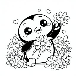 Glücklicher Blumenpinguin - #PinguinAbenteuer #BunteBlumen #CartoonSpaß #FröhlicherPinguin #AusmalFreude