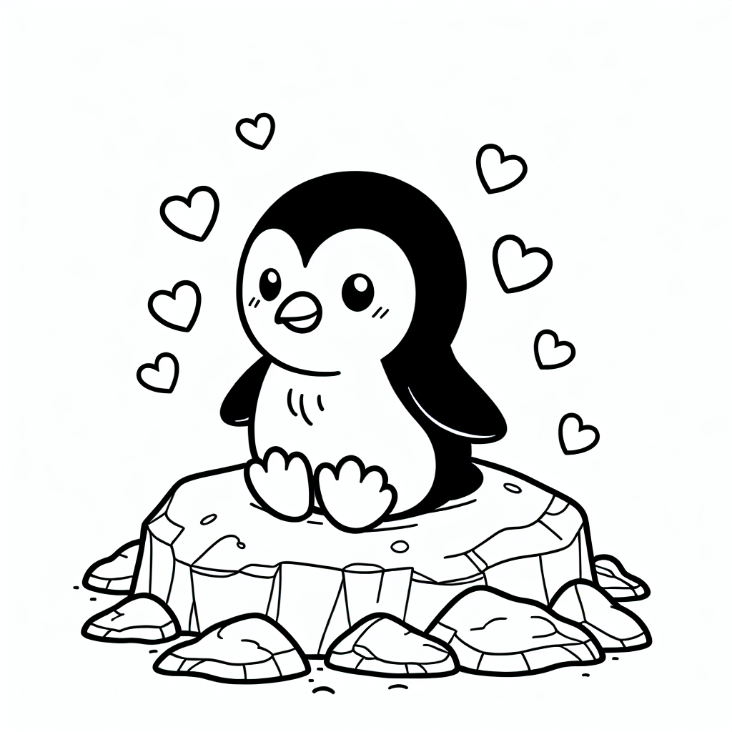 Fröhlicher Herzpinguin - Tags: Pinguine, Ausmalbild, Herzen, Farben, Kreativität.