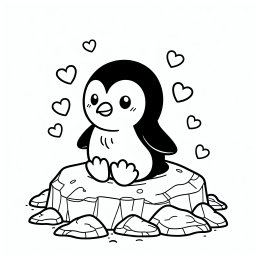 Fröhlicher Herzpinguin - Tags: Pinguine, Ausmalbild, Herzen, Farben, Kreativität.