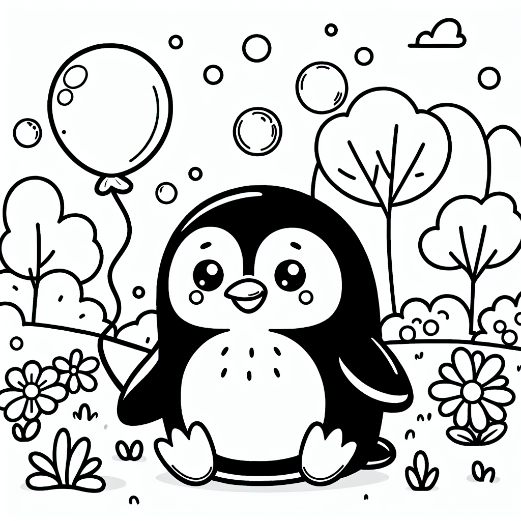 Fröhlicher Pinguinspaß im Frühling - Pinguinfrühling, Ausmalbildspaß, Tierfreunde entdecken Natur, Malen macht Spaß