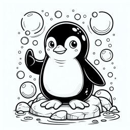 cooler Wellenpinguin - Tags: Pinguine, Ausmalen, Kreativität, Abenteuer, Freundschaft