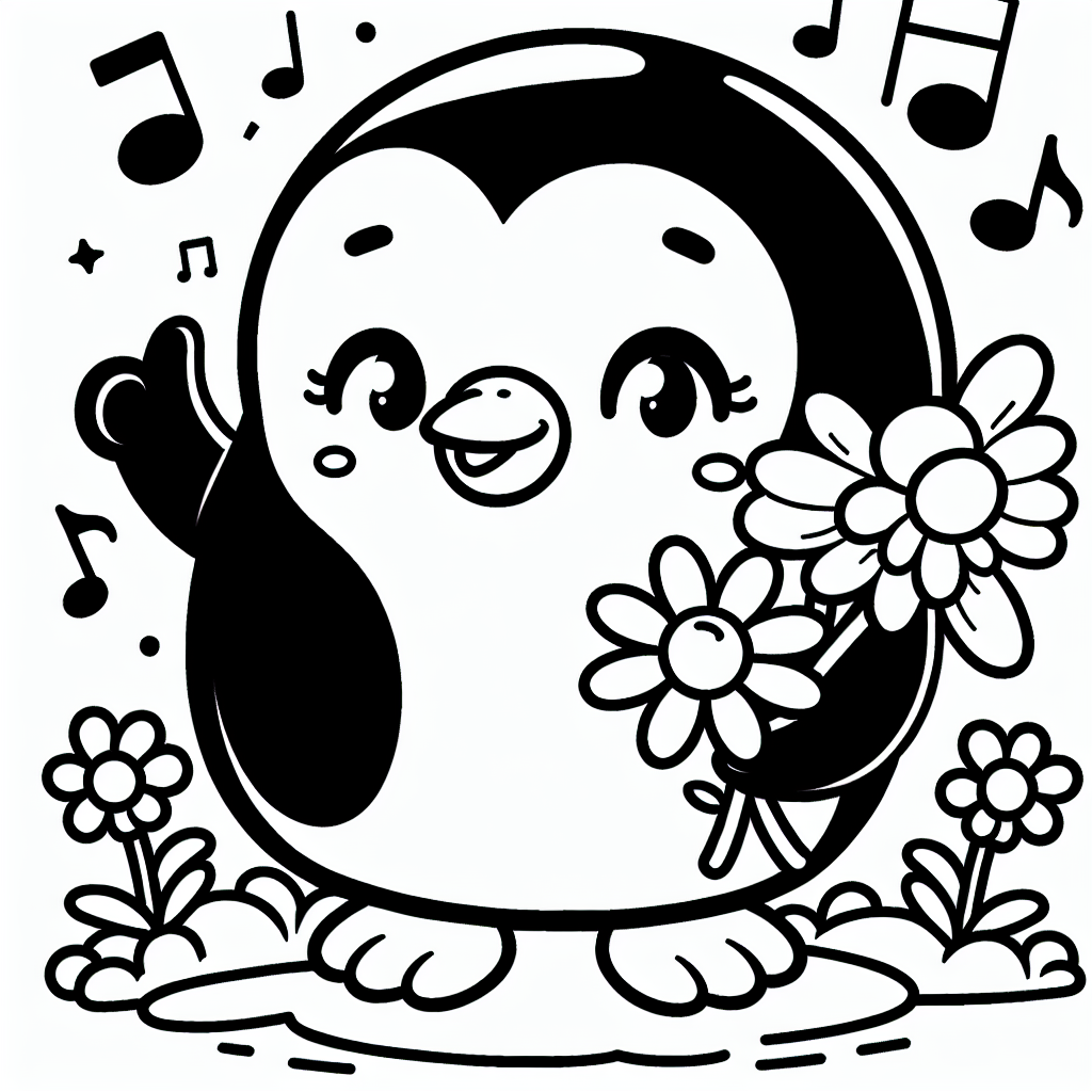 Verspielter Notenpinguin - **Tags:** #Pinguine #Ausmalbild #Kreativität #Tierwelt #SpaßMitFarben