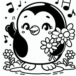 Verspielter Notenpinguin - **Tags:** #Pinguine #Ausmalbild #Kreativität #Tierwelt #SpaßMitFarben