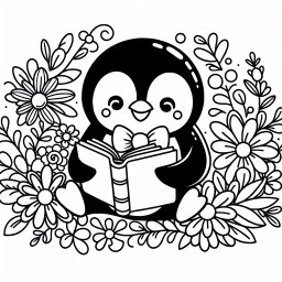 Lesefreudiger Pinguin - #Pinguine, #Ausmalen, #Kreativität, #Kinder, #Blumen