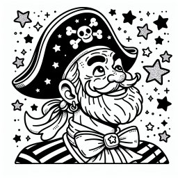 Fliegender Seeräuber - Tags: Piraten, Abenteuer, Sterne, Ausmalen, Cartoon