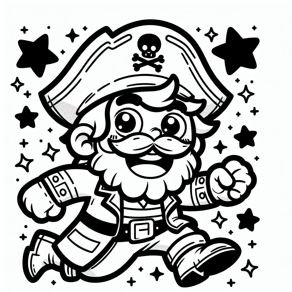 Aufgeregter Sternpirat - Tags: Piraten, Abenteuer, Ausmalbild, Kinder, Fantasie.