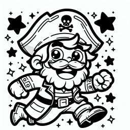 Aufgeregter Sternpirat - Tags: Piraten, Abenteuer, Ausmalbild, Kinder, Fantasie.