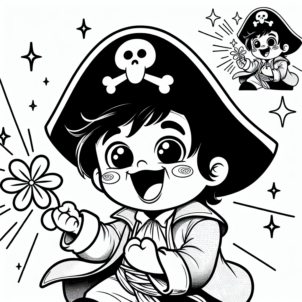 Blumenpiratmutig - Tags: Piraten, Abenteuer, Fantasie, Ausmalen, Kinderkunst