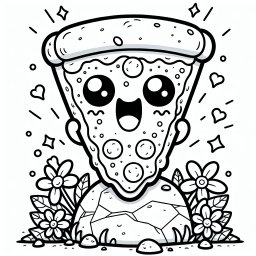 Aufgeregte Pizzastein – Tags: Pizza, Ausmalbild, Blumen, Kreativität, Spaß