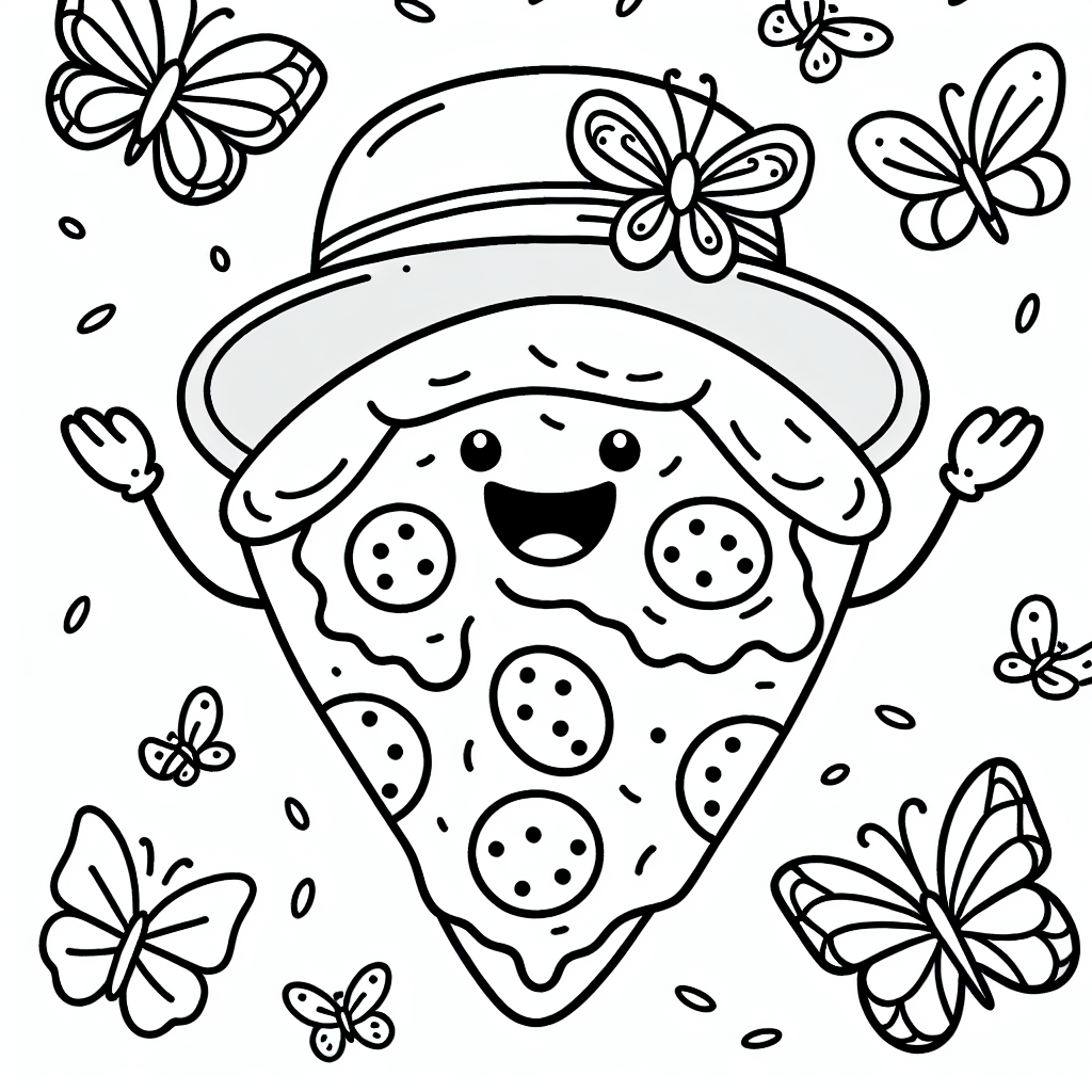 Fröhliche Pizza - Pizza, Schmetterlinge, Ausmalbild, Kinder, Kreativität