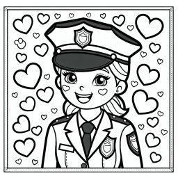 Herzensschützerin - **Tags:** Polizistin, Streifenwagen, Ausmalbild, Kinder, Malspaß