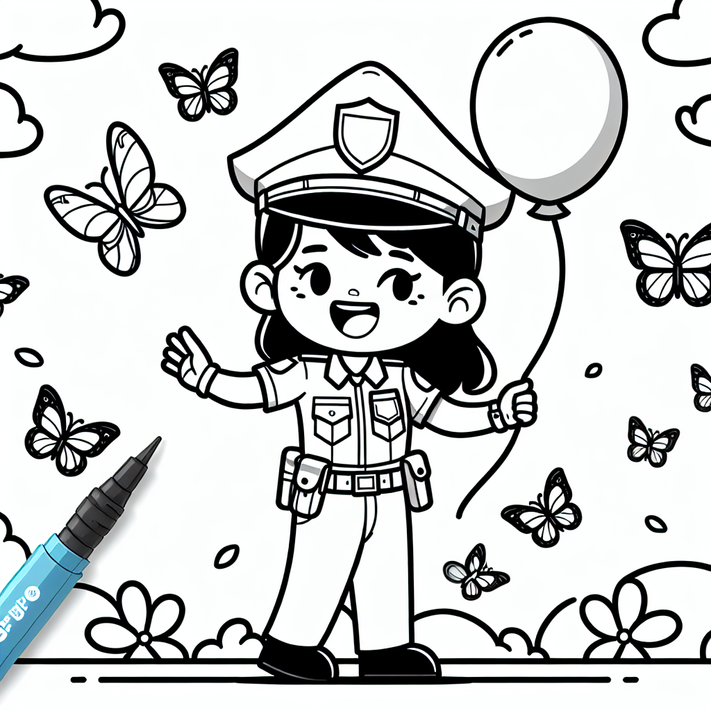 Willkommen in der farbenfrohen Welt der Ordnungshüter! Unsere neueste Ausmalvorlage zeigt einen fröhlichen Polizisten, der eine kleine Überraschung für euch bereithält - einen Luftballon! Er steht strahlend in seiner blauen Uniform da, umgeben von tanzenden Schmetterlingen, die fröhlich um ihn herumschwirren. Dank der dicken schwarzen Linien und des schlichten Designs könnt ihr mit euren liebsten Farben experimentieren und das Bild ganz nach eurem Geschmack gestalten.

Jetzt kommt das Rätsel: Warum war der Polizist so glücklich? Hier ein Hinweis: Er hatte gerade seinen neuen Streifenwagen ausprobiert und seine Sirene auf voller Lautstärke gehört. Doch das war nicht der einzige Grund für seine gute Laune - er hatte auch die schnellsten Handschellen im Einsatz! Was denkst du, welches tierische Verbrechen hat er wohl gelöst, um so fröhlich zu sein? Vielleicht hat er einen besonders frechen Schmetterling gefangen, der heimlich Luftballons gestohlen hat?

Mach dich bereit, die Geschichte mit deinen Farben zum Leben zu erwecken und finde heraus, was den Polizisten so glücklich macht!