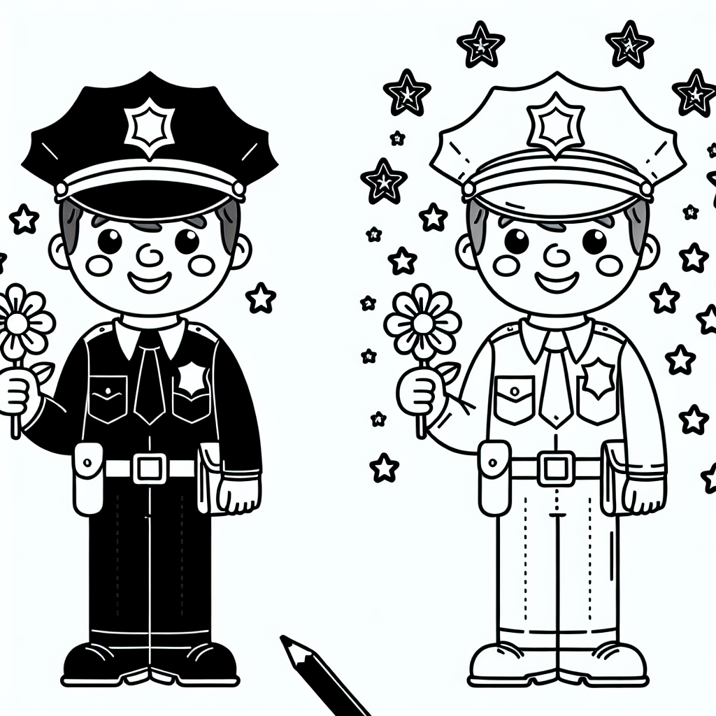 Tauche ein in die bunte Welt der Farben mit unserem lustigen Ausmalbild! Hier siehst du einen fröhlichen Polizisten, der eine wunderschöne Blume in der Hand hält und von kleinen Sternen umgeben ist. Die klaren schwarzen Linien helfen dir dabei, den Polizisten präzise auszumalen. Lass deiner Fantasie freien Lauf und verwandle dieses Bild in ein buntes Kunstwerk!
Wusstest du, dass Polizisten eine wichtige Rolle in unserer Gemeinschaft spielen? Sie tragen eine Uniform und fahren oft in einem Streifenwagen herum, um sicherzustellen, dass alle sicher sind. Manchmal müssen sie ihre Handschellen benutzen, um böse Jungs zu fangen, und wenn es einen Notfall gibt, schalten sie die Sirene ein, um schnell zum Einsatzort zu gelangen.
Mini-Quiz:
1. Was hält der Polizist in der Hand?
A) Eine Tasse
B) Eine Blume
C) Einen Schlüssel
2. Womit können Polizisten in Notfällen schnell fahren?
A) Fahrrad
B) Streifenwagen
C) Skateboard
3. Was kann der Polizist benutzen, um jemandem die Hände zusammenzubinden?
A) Handschellen
B) Seil
C) Band
Viel Spaß beim Ausmalen und nicht vergessen, kreativ zu sein!