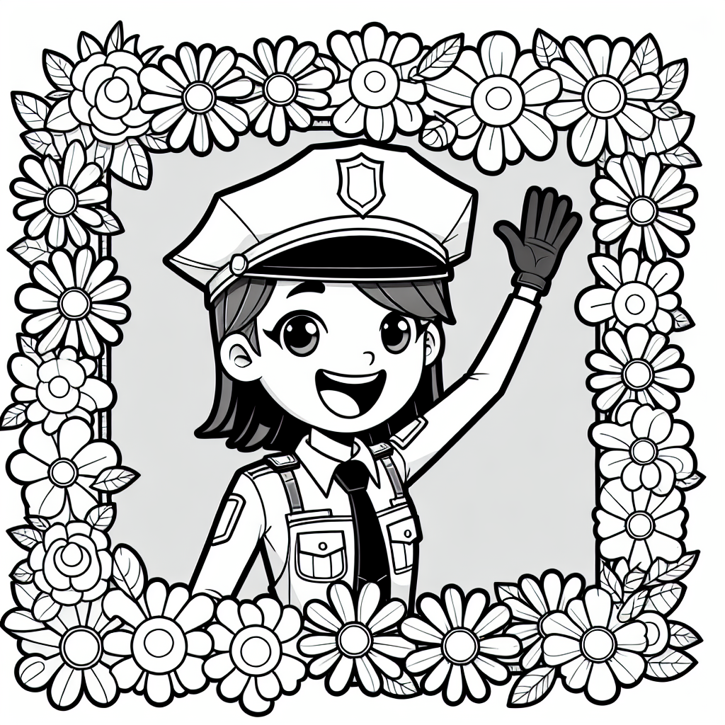 Tauche ein in die zauberhafte Welt der Farben mit unserer einzigartigen Malvorlage: Eine fröhliche Polizistin, die nicht nur Ordnung und Sicherheit bringt, sondern auch die Magie der Natur mit ihrem bezaubernden Blumenhut verbreitet! Diese Polizistin ist nicht wie die anderen - sie hat ein strahlendes Lächeln und ein Herz voller Abenteuerlust. Mit ihrem außergewöhnlichen Blumenhut verkörpert sie den Frühling in all seiner Pracht und versprüht gute Laune, wohin sie auch geht.

Während du ihre großen Flächen mit Farben füllst, stell dir vor, wie sie auf den Straßen der Stadt patrouilliert, den Menschen freundlich zuwinkt und mit ihrer positiven Ausstrahlung alle zum Lächeln bringt. Vielleicht bringt ihr Hut sogar Glück und lässt an jeder Ecke Blumen sprießen! Lass deiner Fantasie freien Lauf und verwandle das Bild in ein farbenfrohes Kunstwerk. Welche Farben passen zu ihrem lebendigen Hut? Vielleicht ein kräftiges Rot oder ein zartes Rosa? Du hast die Wahl! 

Hab viel Spaß beim Ausmalen und vergiss nicht: Jede Farbe erzählt eine eigene Geschichte!