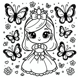 Fröhliches Schmetterlingstänzchen – Tags: Prinzessin, Schmetterlinge, Ausmalbild, Magie, Freundschaft