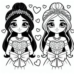 Zarte Herzkrone – Tags: Prinzessin, Ausmalbild, Freundschaft, Zauberhaft, Ballkleid
