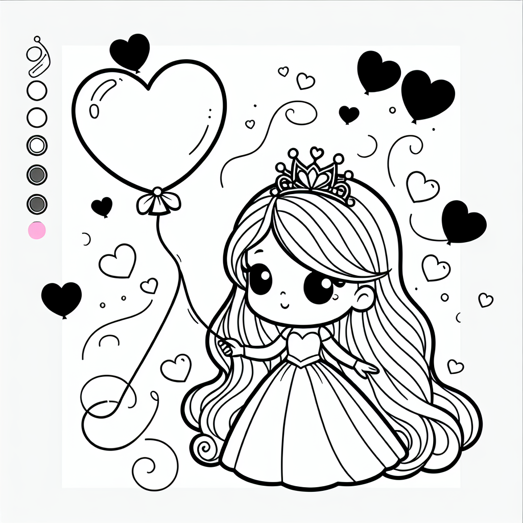 Willkommen in einem magischen Märchenland, wo Träume lebendig werden und Farben die Fantasie beflügeln! Auf diesem bezaubernden Ausmalbild erwartet euch eine neugierige Prinzessin, die ein Lächeln wie die aufgehende Sonne hat. Sie hält einen wunderschönen Ballon in der Form von Herzen, der zum Himmel emporsteigen möchte. Die Prinzessin trägt ein elegantes Ballkleid, das nur darauf wartet, in all seinen prächtigen Farben erstrahlt zu werden. Auf ihrem Haupt thront eine glitzernde Krone, die das Licht der Freundschaft und der Freude widerspiegelt.
Hinter ihr erhebt sich das majestätische Schloss, dessen Türme bis in die Wolken reichen und das voller Geheimnisse steckt. Vielleicht verbirgt sich dort ein zauberhafter Zauberstab, der darauf wartet, entdeckt zu werden. Diese Welt ist voller Wunder und Abenteuer, und eure Farben sind der Schlüssel zu ihrer Entfaltung.
Lasst eurer Kreativität freien Lauf und malt aus, was ihr euch erträumt. Vielleicht verleiht ihr der Prinzessin ein bunt schillerndes Ballkleid oder schmückt das Schloss mit magischen Farben. Taucht ein in diese fantastische Welt und lasst eure Kunstwerke erstrahlen!