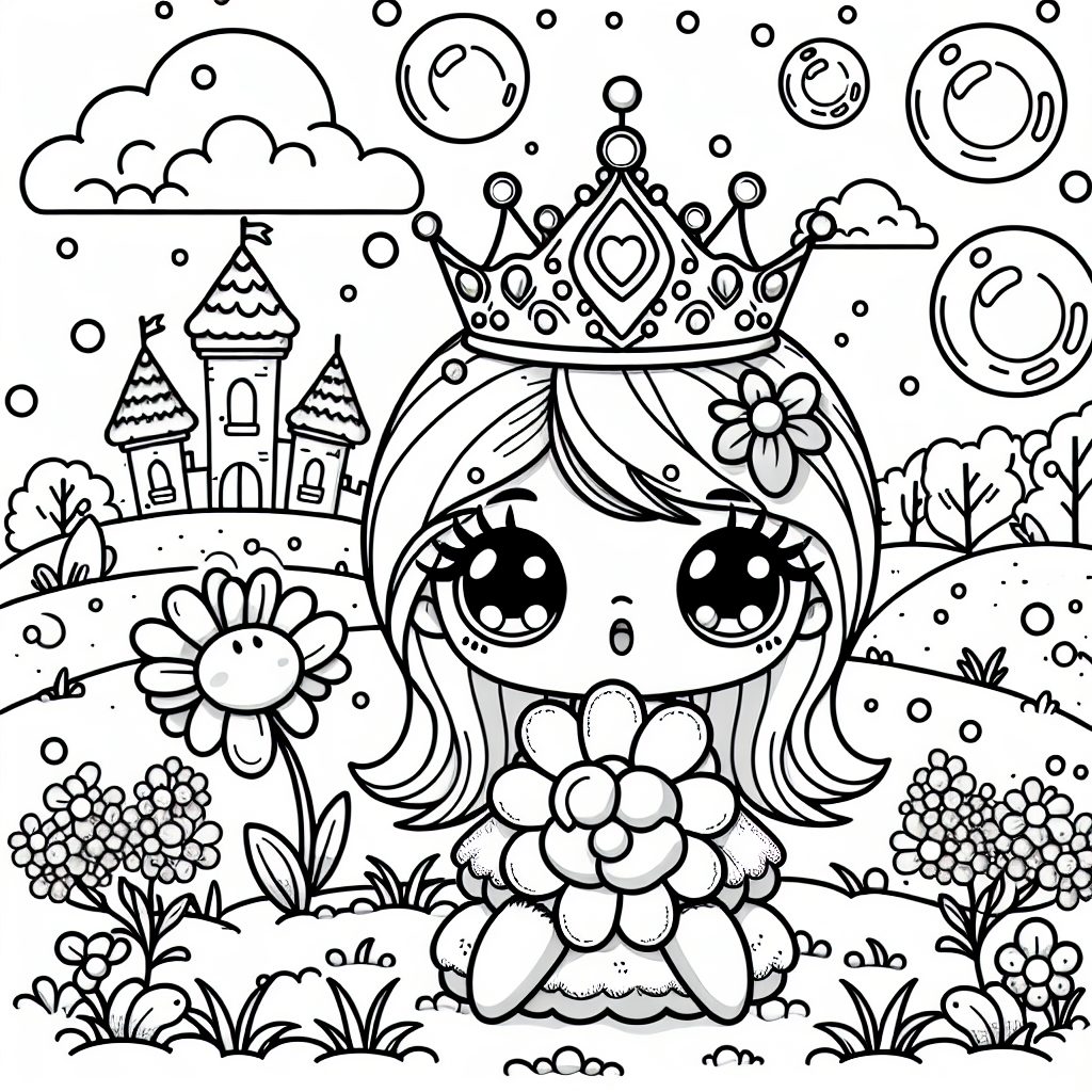 Blumenkranz-Diadem - Malen für Kinder, Prinzessin Ausmalbild, Winterzauber malen